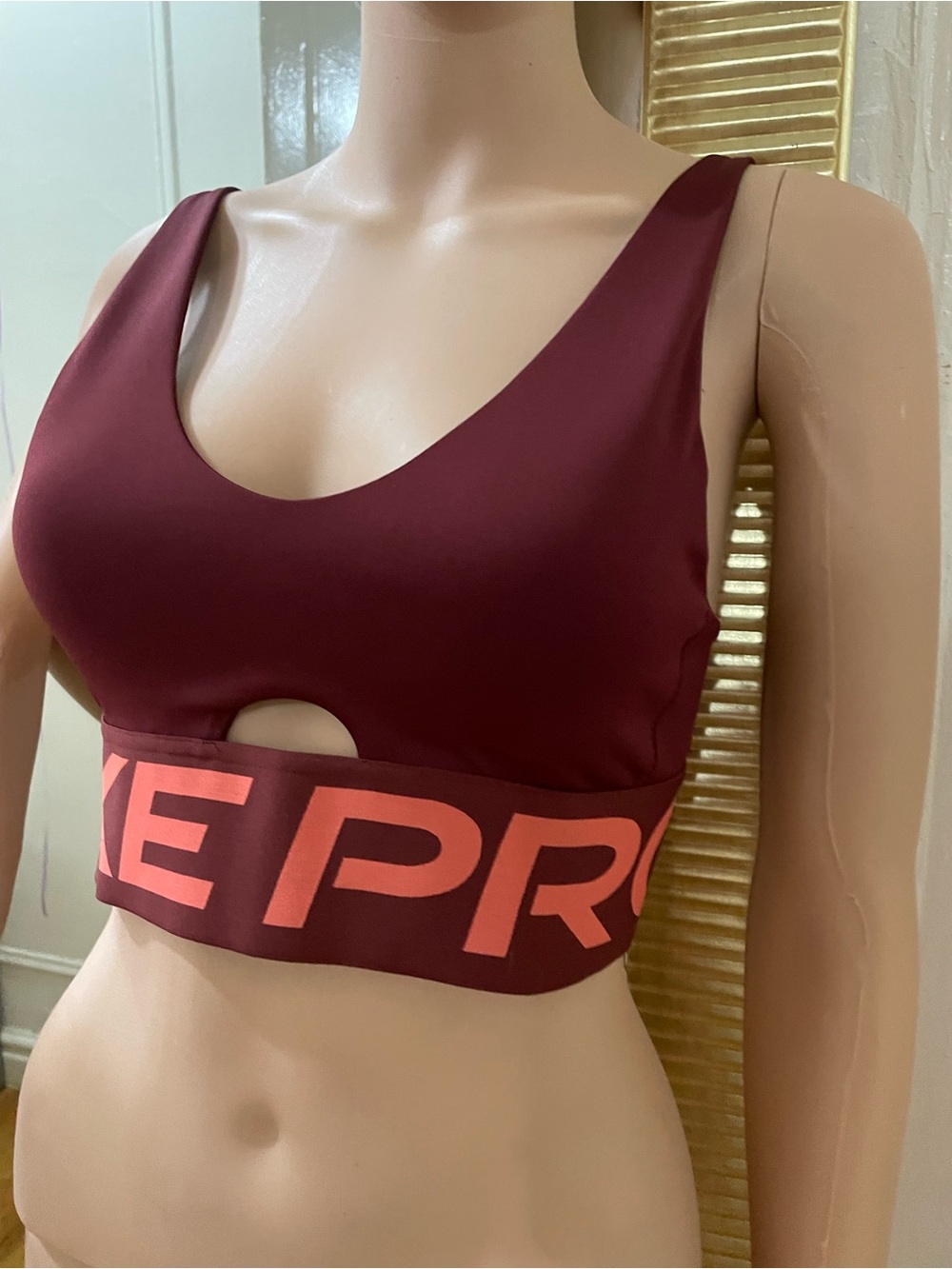 Nike Women's Maroon Sports Bra with Coral Logo Band